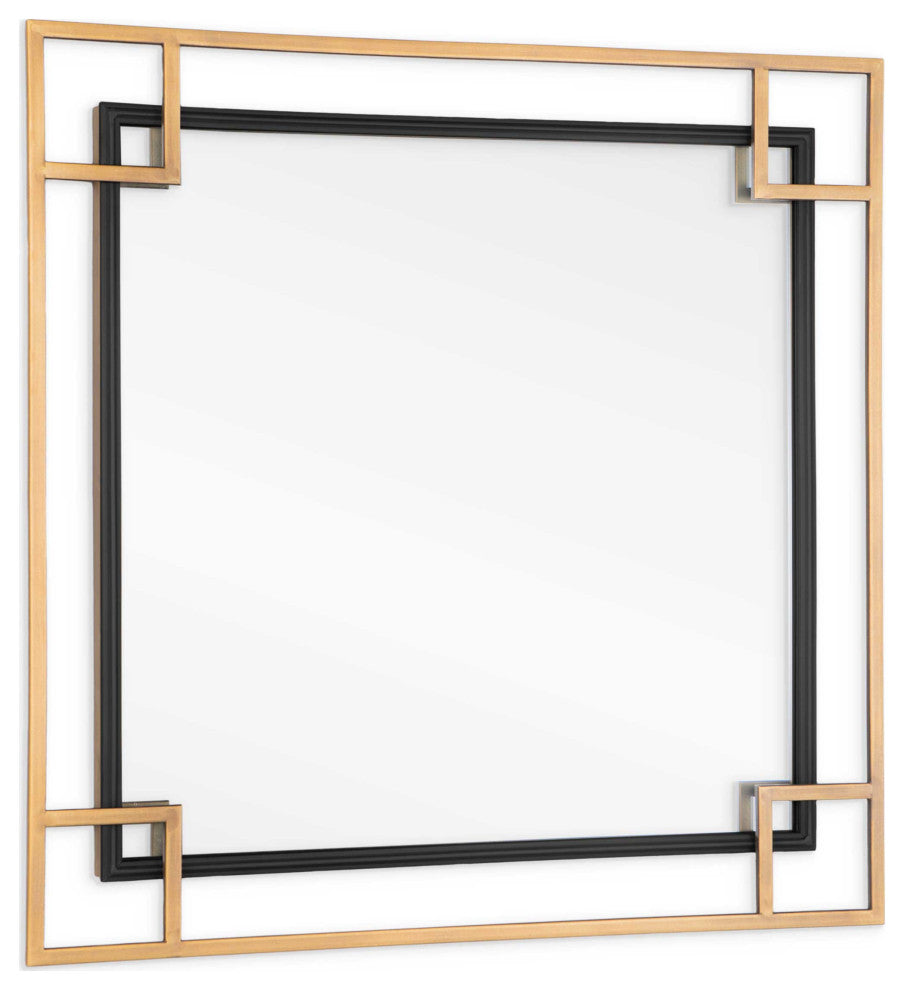 Mavis 22" Square Metal Gold and Black Wall Mirror