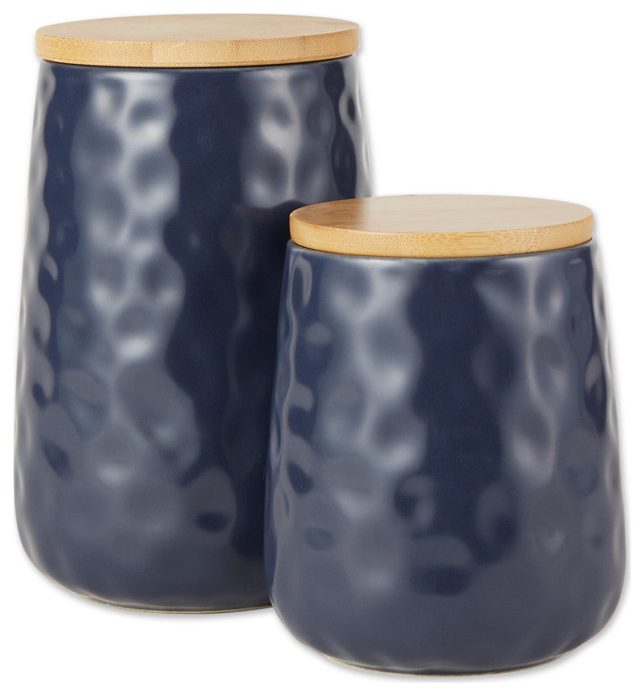 Indigo Blue Matte Dimple Texture Ceramic Canister (Set of 2)