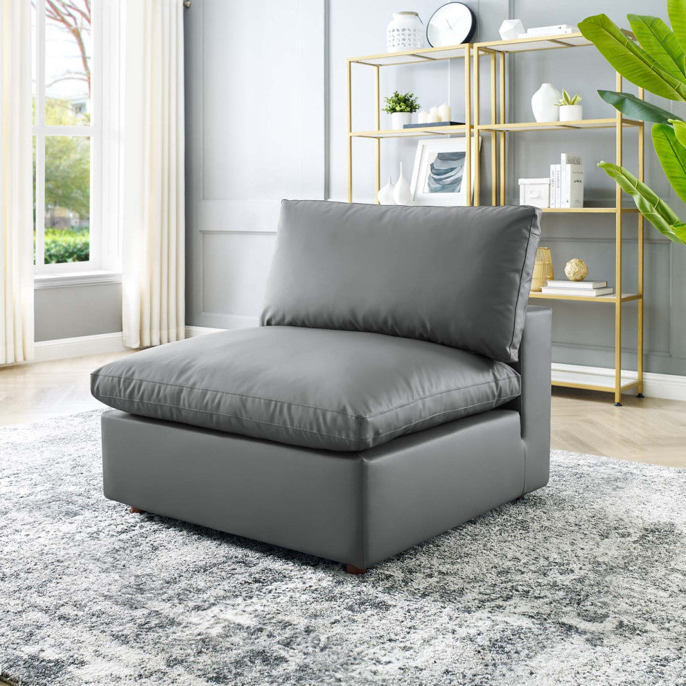 Commix Down Filled Overstuffed Vegan Leather Armless Chair Gray