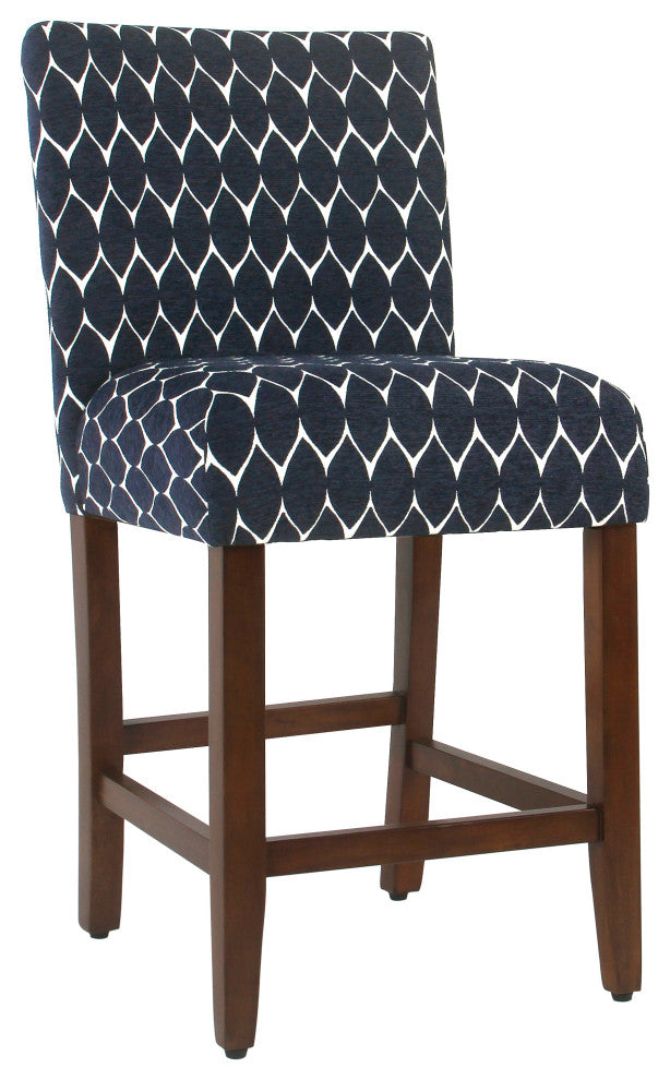Benzara BM195080 Wooden 24" Counter Height Stool, Blue and White
