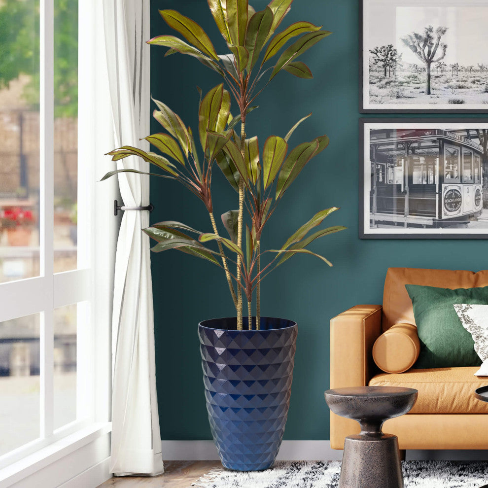Set of 2 Eco-Friendly PE Faux Ceramic Textured Planters, Cobalt Blue