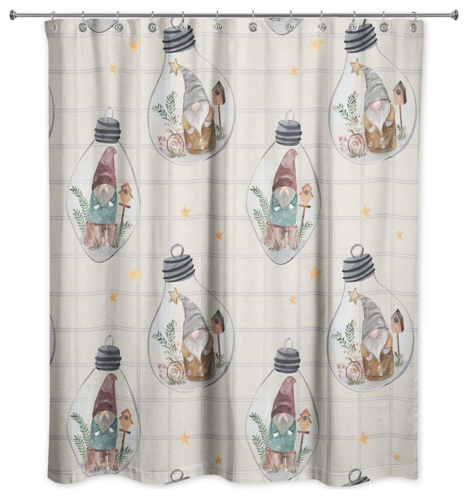 Cream and Gray Check Gnome Globe Pattern 71x74 Shower Curtain