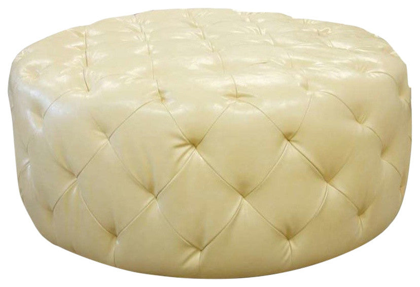 Armen Living Victoria Ottoman, Ivory Bonded Leather