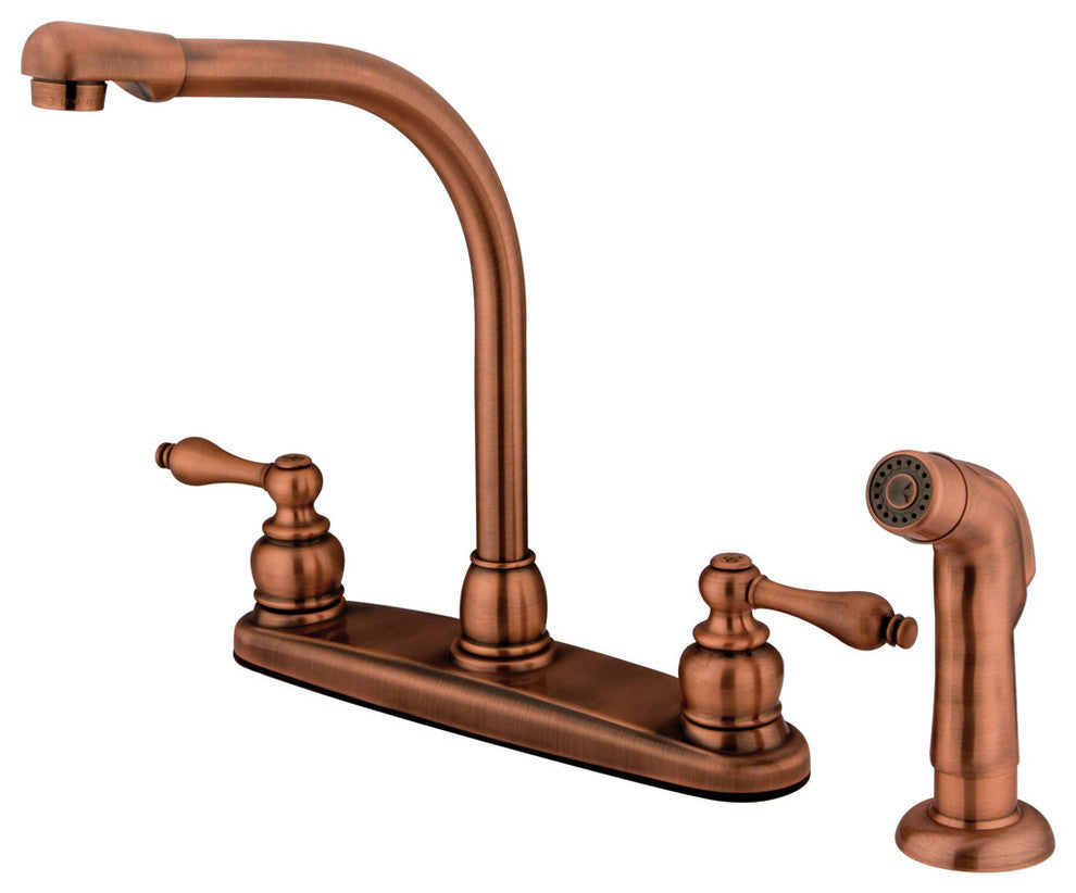 Vintage Copper High Arch Kitchen Faucet With Non-Metallic Sprayer KB71
