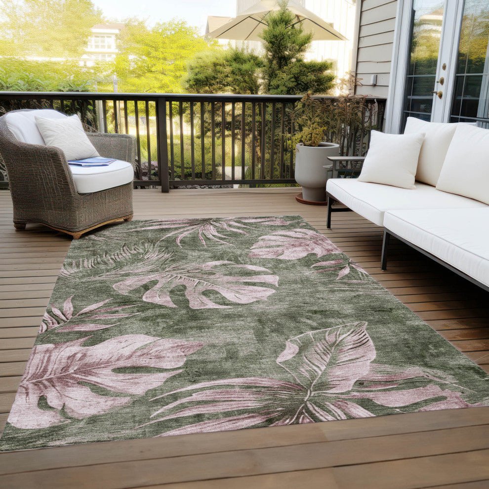 Machine Washable Indoor/Outdoor Chantille ACN1887 Olive 9' x 12' Rug
