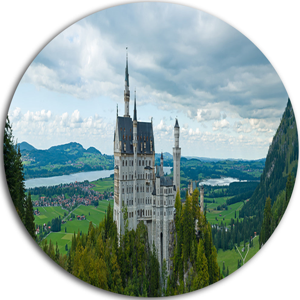 Castle Neuschwan Landscape, Photo Round Metal Wall Art, 36"