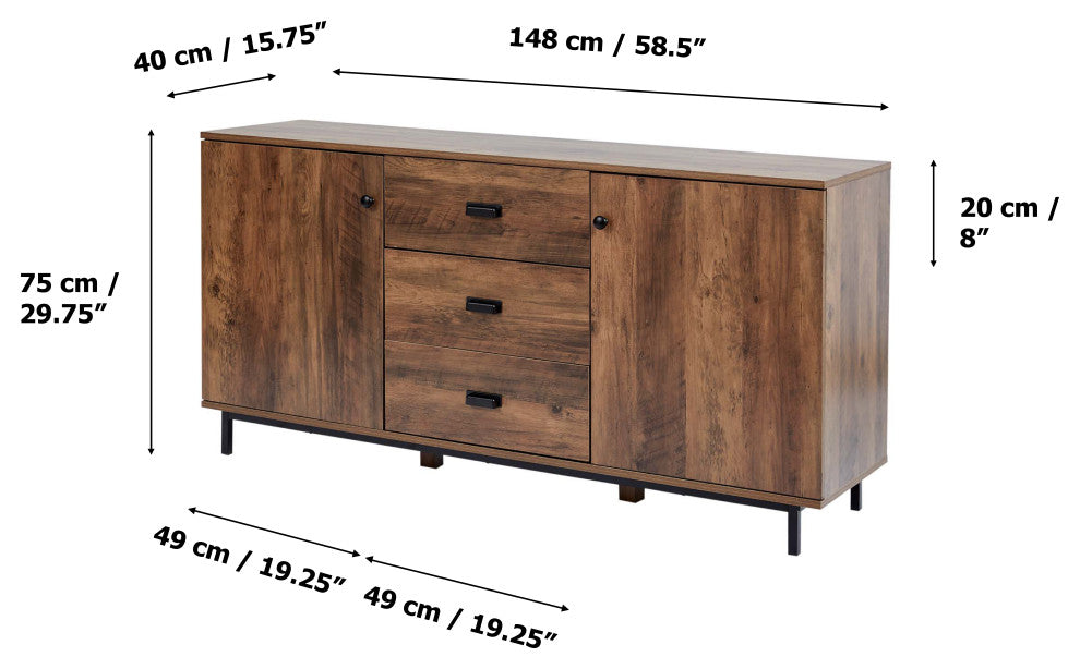 Wooden Sideboard with 2 Doors and 3 Drawers