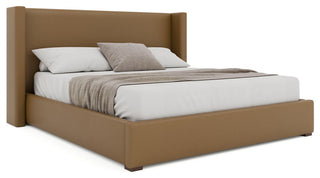 Aylet Plain Eco-Leather Low Bed, Caramel, Queen