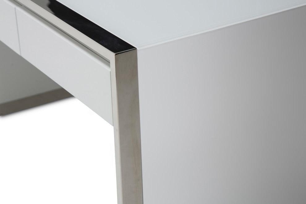State St. Writing Desk - Off White/Stainless Steel