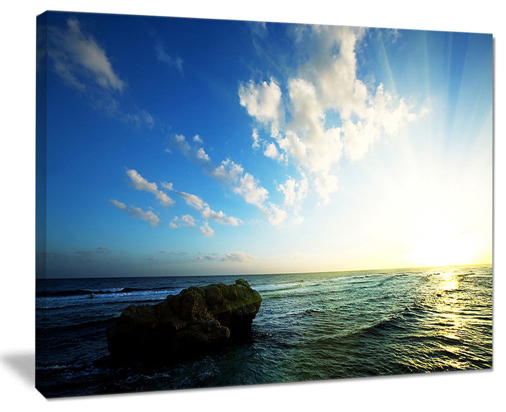 "Evening Sea With Calm Waters" Modern Beach Canvas Art Print, 40"x30"