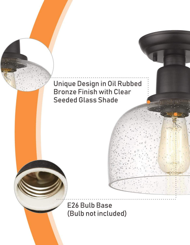 Black Semi Flush Mount Ceiling Light, Farmhouse