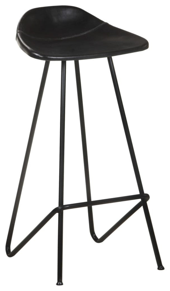 vidaXL Bar Stools 2 pcs Black Real Leather