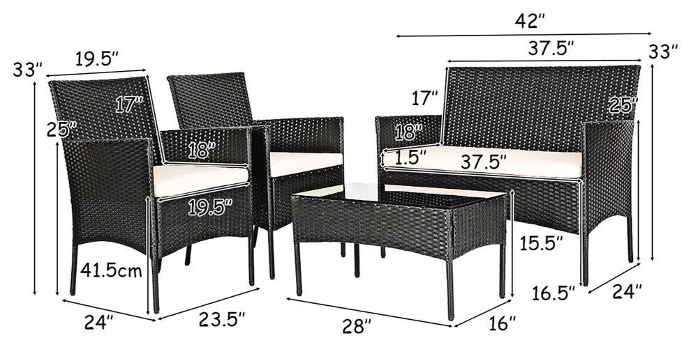 Costway 4PCS Patio Rattan Cushioned Sofa Coffee Table Backyard Porch