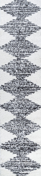 Elm Diamond Stripe Geometric Shag, White/Black, 2 X 10