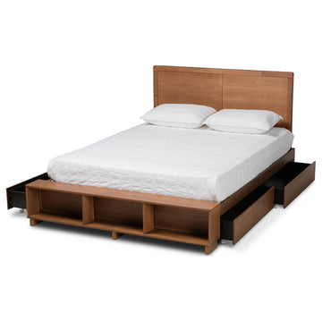 Tamsin Ash Walnut Brown Finished Queen Size 4-Drawer Platform Storage Bed