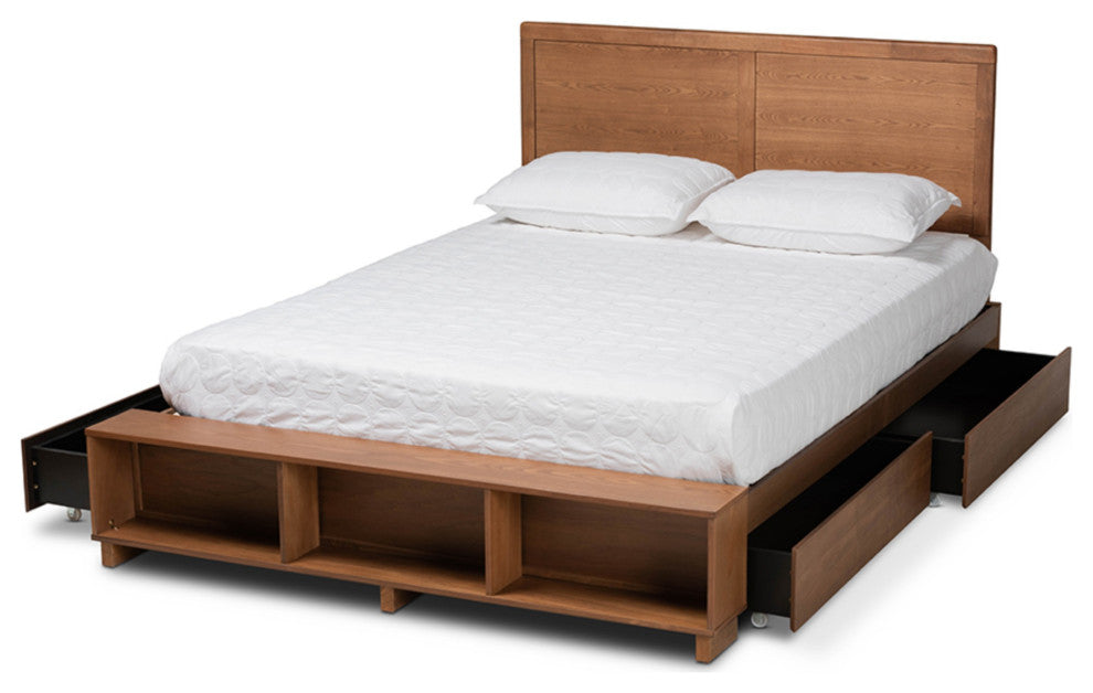 Tamsin Ash Walnut Brown Finished Queen Size 4-Drawer Platform Storage Bed