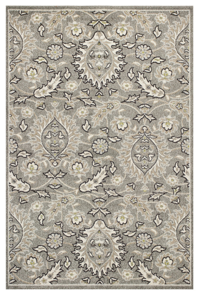 HomeRoots 7' x 9' Grey Floral Vine UV Treated Indoor Area Rug