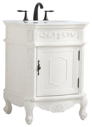 24" Single Bathroom Vanity, Antique White With Ivory White Engineered Marble
