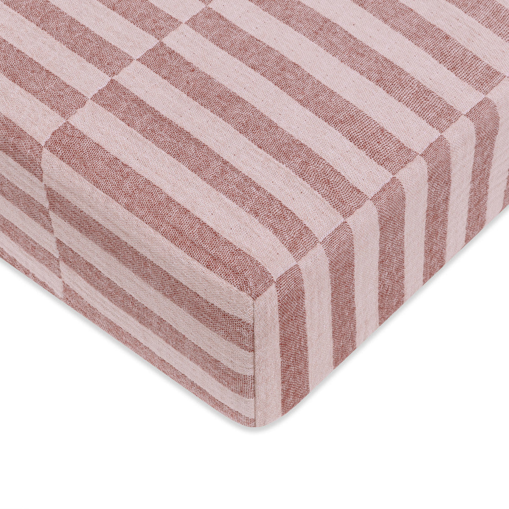 Crib Sheet, GOTS Certified Organic Muslin Cotton, Maroon Stripe