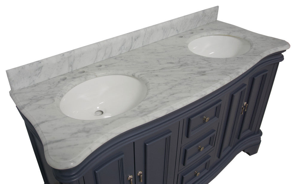 Katherine 60" Bath Vanity, Marine Gray, Carrara Marble, Double Vanity