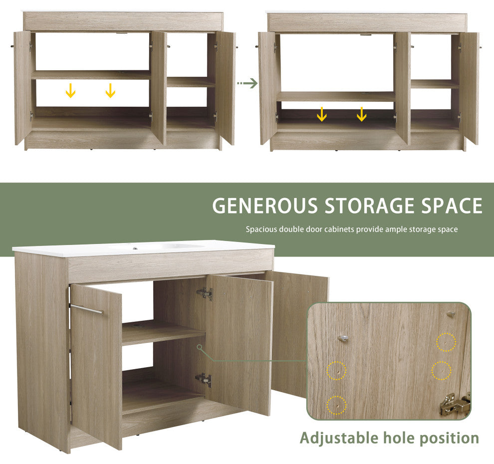 48 Inch Plywood Freestanding Bathroom Vanity With Resin Sink and Two Shelves