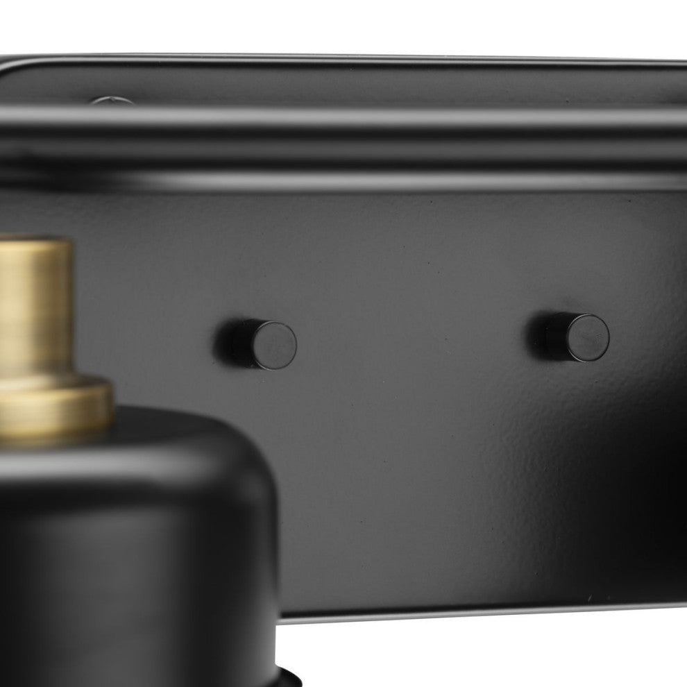 Beckner 4-Light Matte Black Clear Glass Bath Light With Vintage Brass Accents