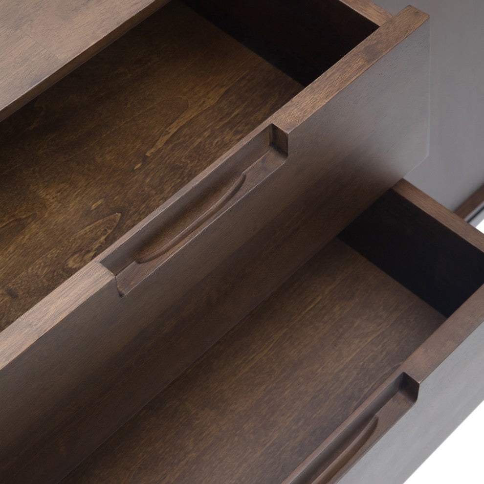 Hardwood & Metal 60"Wide Rectangle Sideboard With Centre Drawers In Walnut Brown