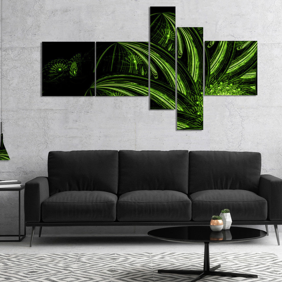 Strange Green Flower, Floral Art Canvas Print, 60"x32", 5 panels