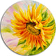 Sunflower Oil Painting, Floral Round Wall Art, 11"