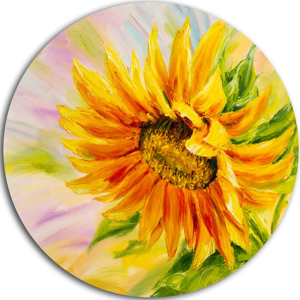 Sunflower Oil Painting, Floral Round Wall Art, 11"