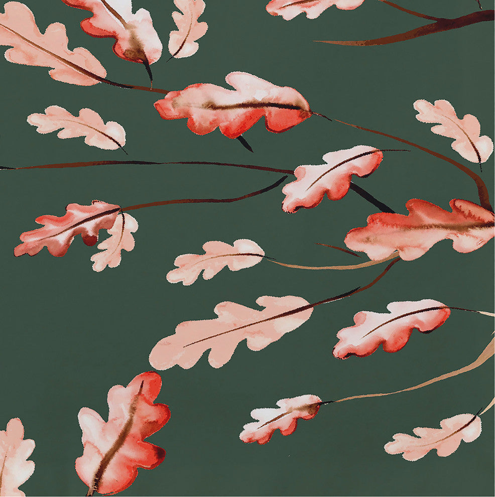 Wild Oak Leaves 18"x14" Dark Green Floral Print Placemat, Set of 4