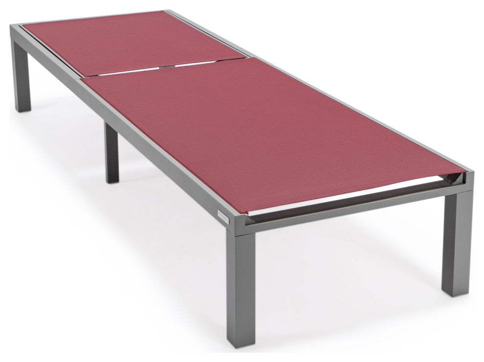 LeisureMod Marlin Patio Chaise Lounge Chair With Gray Frame, Burgundy