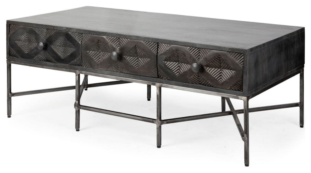 Rectangular Solid Wood Coffee Table With 3-Drawers