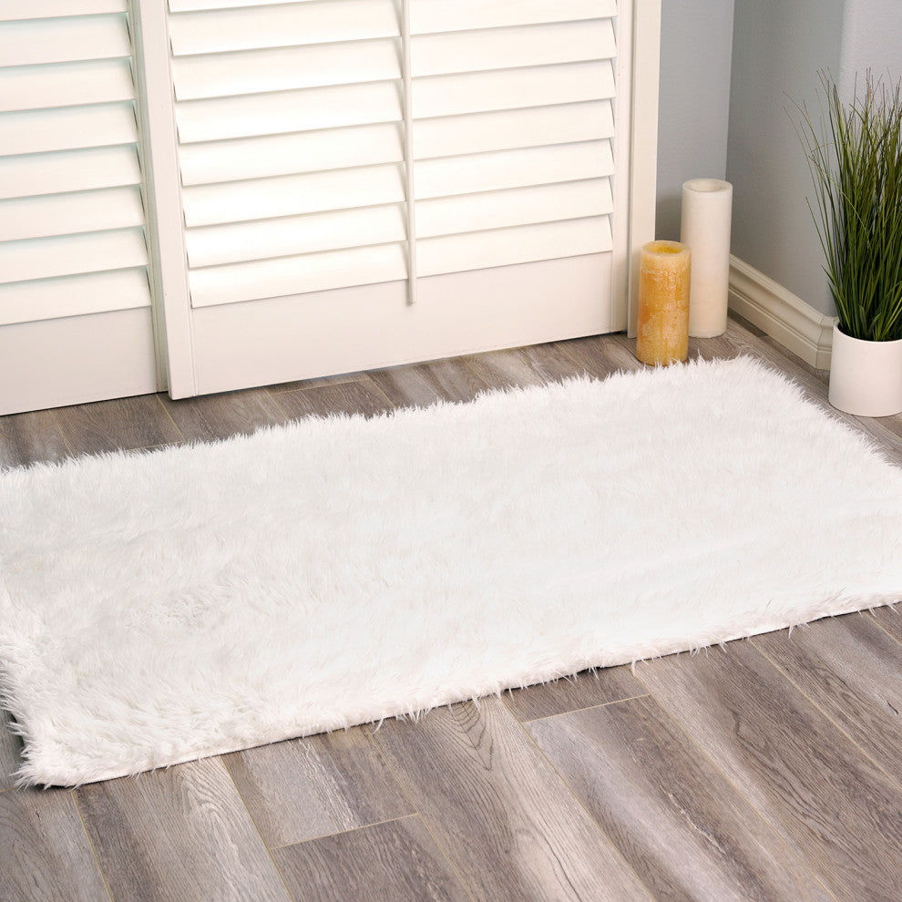 My Magic Carpet Washable Faux Fur White Shag Rug, 3'x5'