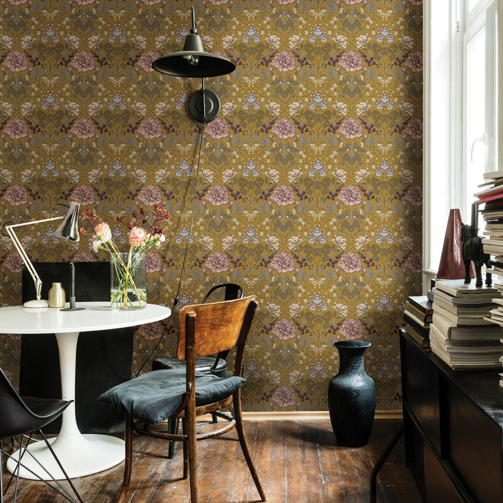 Celestine Mustard Floral Wallpaper Bolt