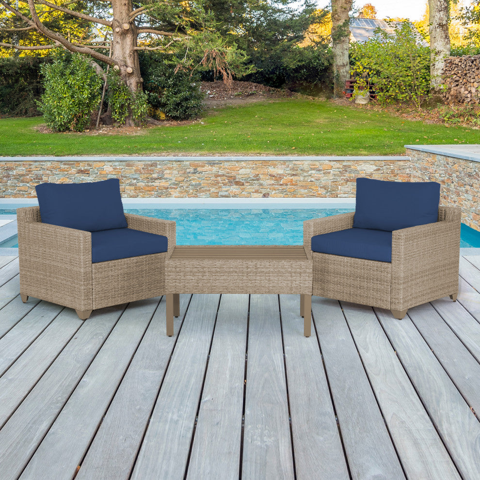 Maui 3-Piece Outdoor Conversation Set With Club Chairs and Coffee Table