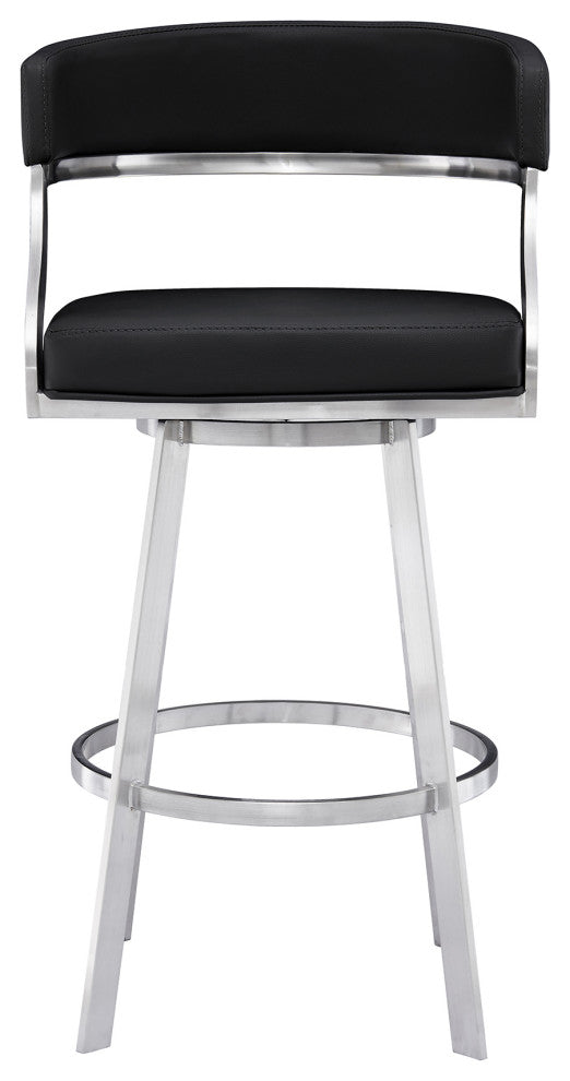 Saturn Swivel Metal and Faux Leather Bar Stool, Black, 26" Counter Height