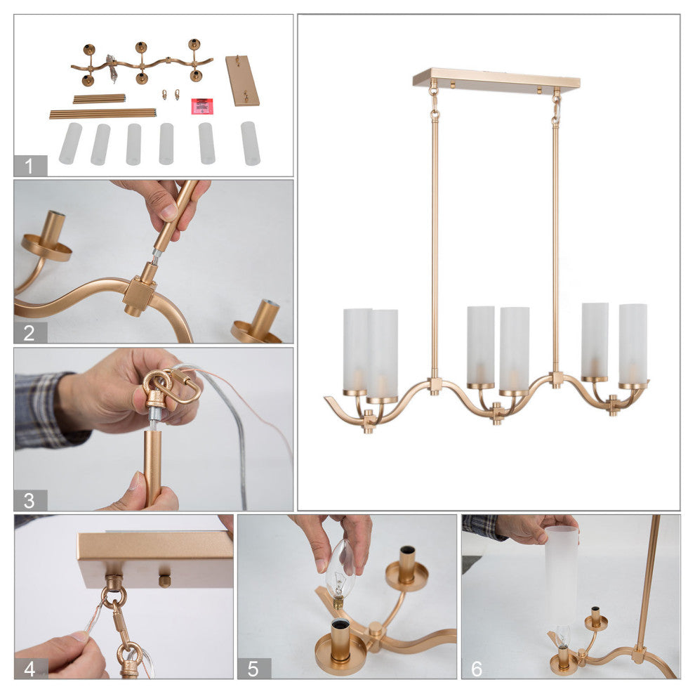 LALUZ 6-Light 30-in Frosted Glass Modern Dimmable Linear Kitchen Island Lighting