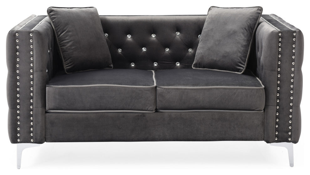 Paige Velvet Tufted Loveseat, Grey