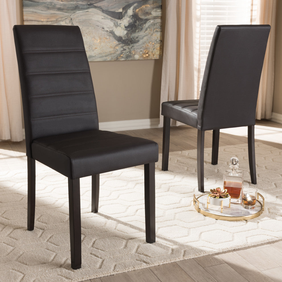 Modern Brown Faux Leather Upholstered Dining Chair Set of 2