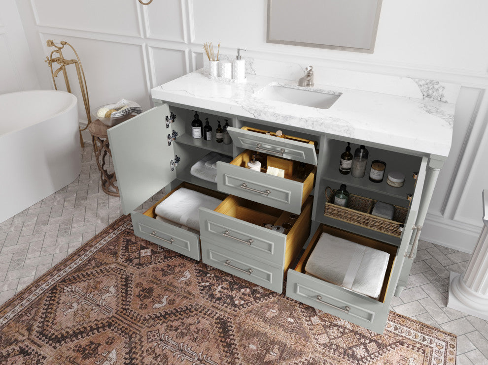 Aberdeen 60 Single Bathroom Vanity in Coventry Gray 2" Carrara Quartz