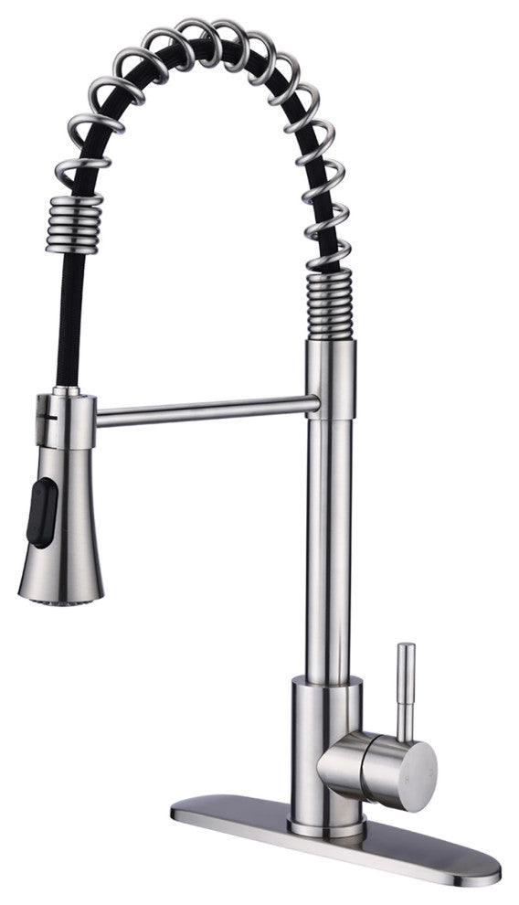 Single Handle Deck Mounted Spring Neck Pull Down Kitchen Faucet with Sprayer, Br