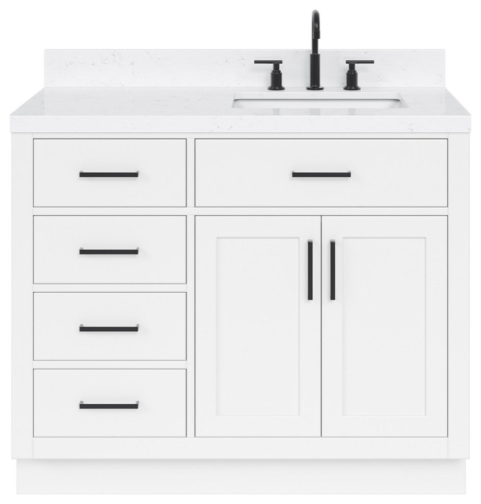 Ariel Hepburn 42" Right Offset Single Rectangle Sink Vanity, Carrara Quartz