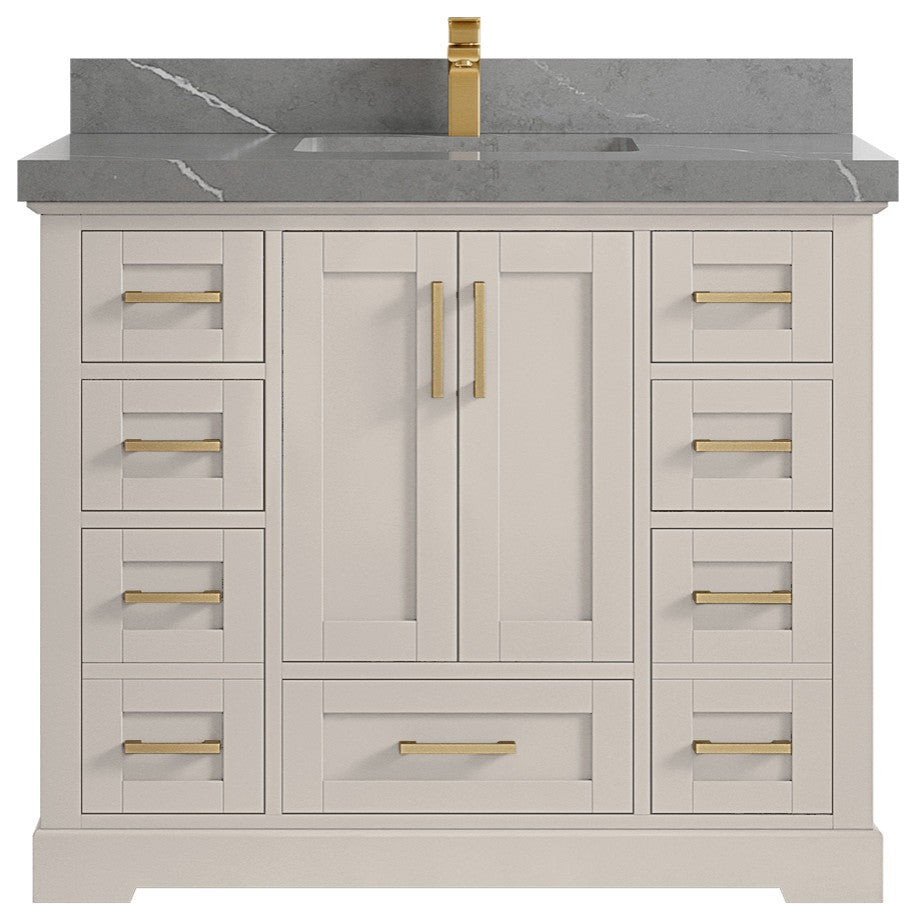 Boston 42" Single Sink Bath Vanity in Fine Grain 2" Piatra Gray