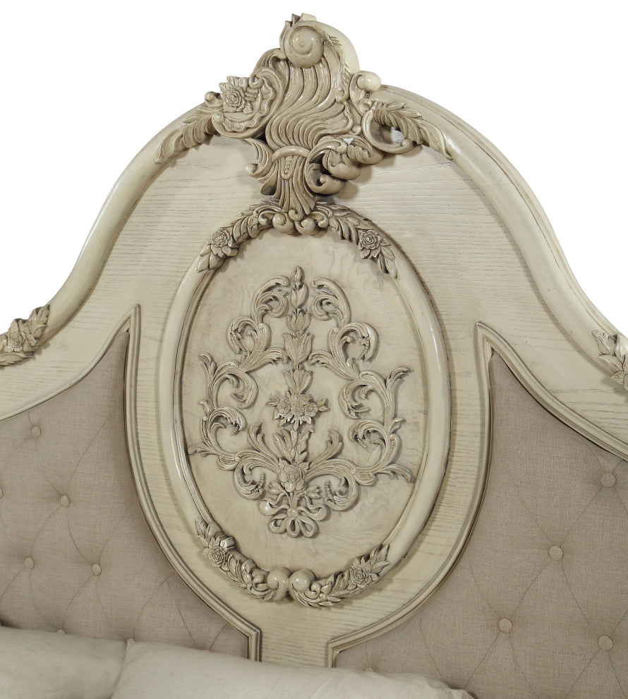 ACME Ragenardus Bed, Beige Linen and Antique White, California King