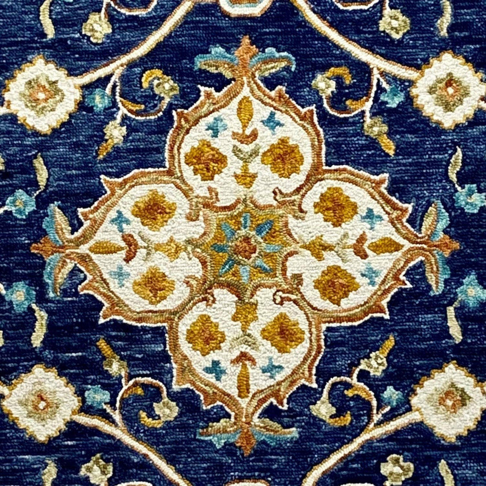 7" x 9" Blue and Gold Intricate Floral Area Rug