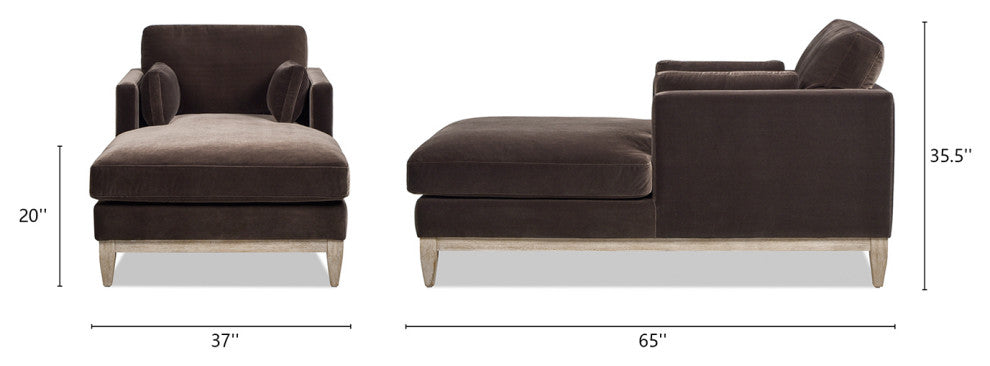 Knox 65" Modern Velvet Upholstered Chaise Lounge Chair, Deep Brown