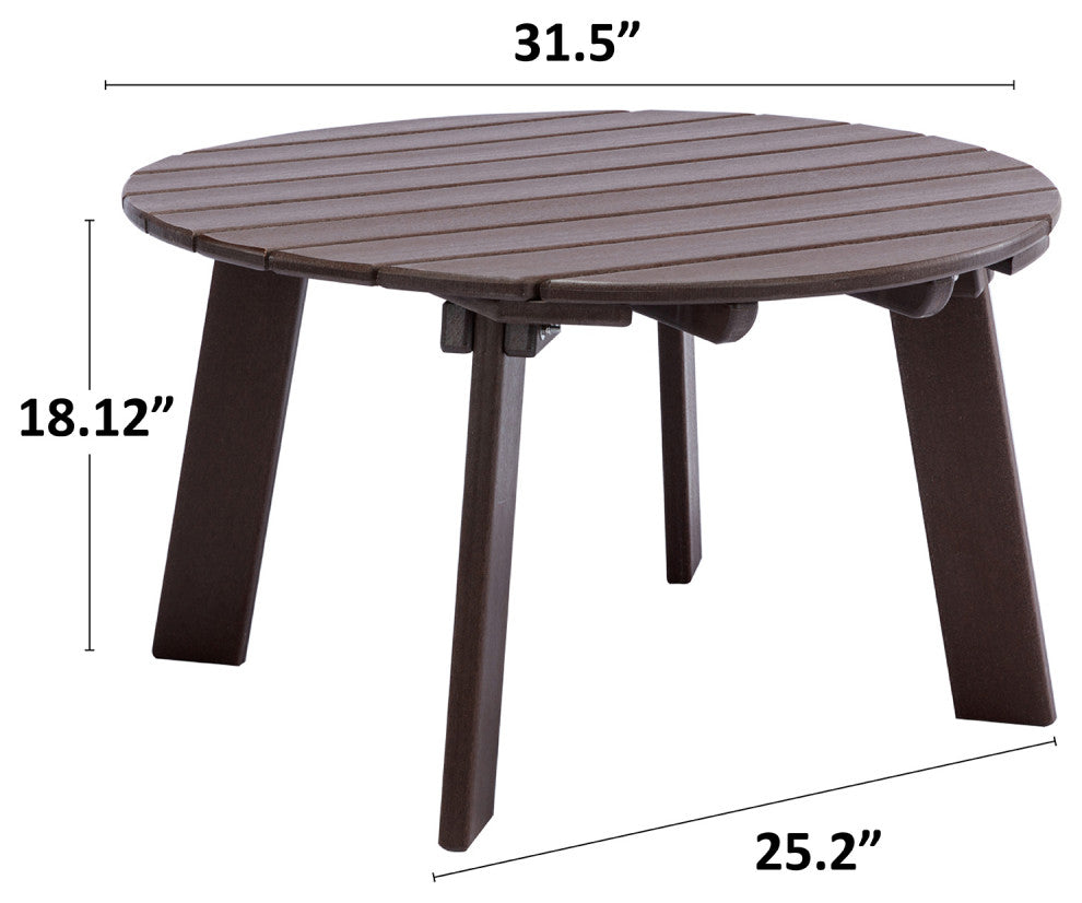 32''D Patio Outdoor Round Coffee Tables, Adirondack Table, Brown