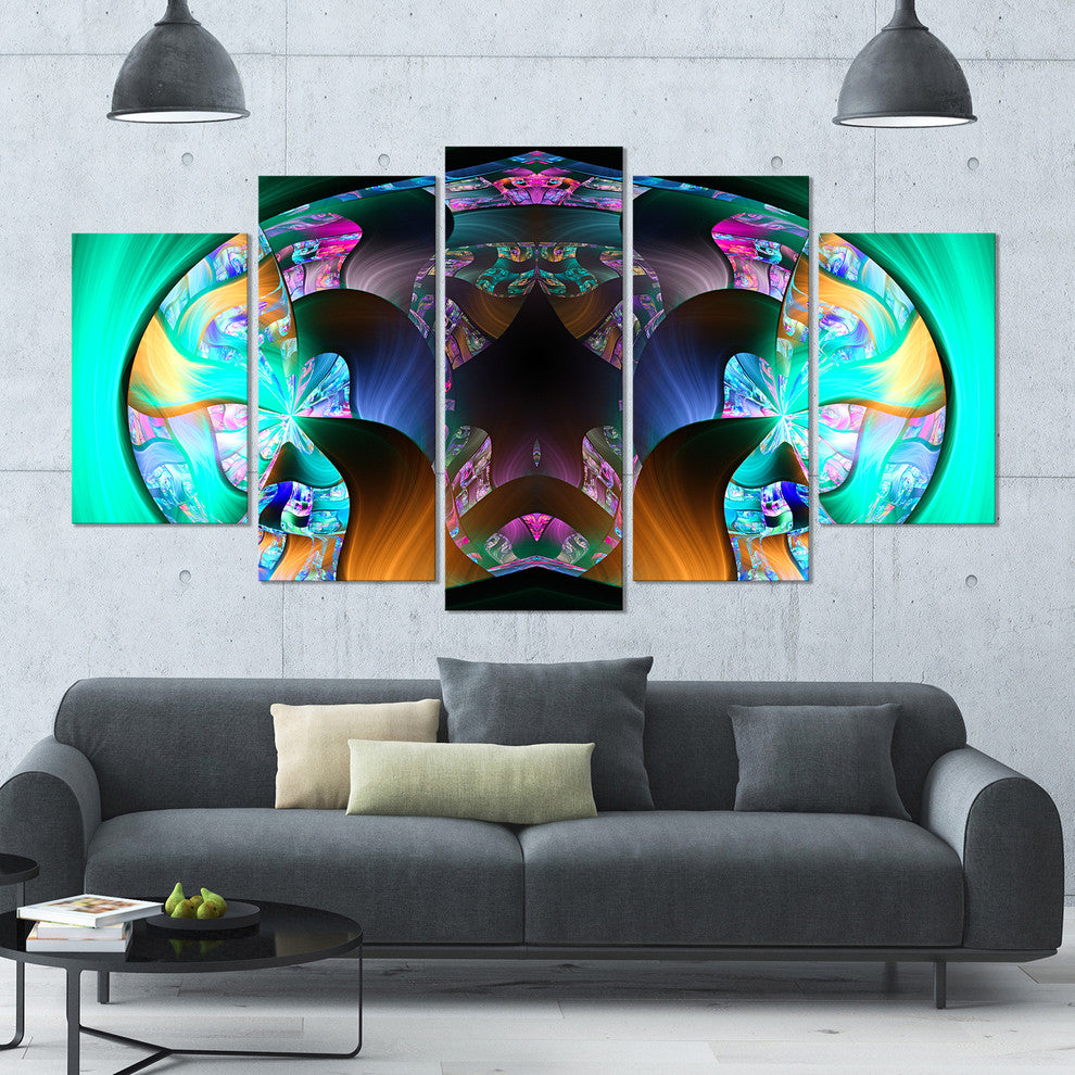 Blue Capsule in Plasma, Contemporary Canvas Art Print, 60"x32", 5 Panels