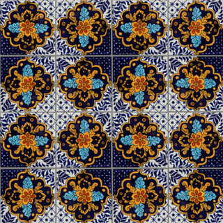 4-Piece Cajeme Talavera Mexican Tile, 6x6"